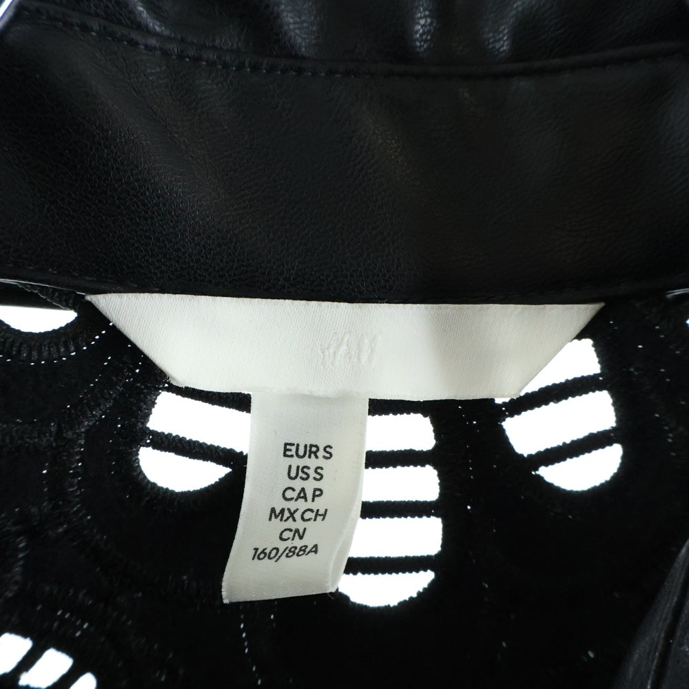 H&M(エイチアンドエム) フローラル装飾 フェイクレザー シャツジャケット ブラック レディース