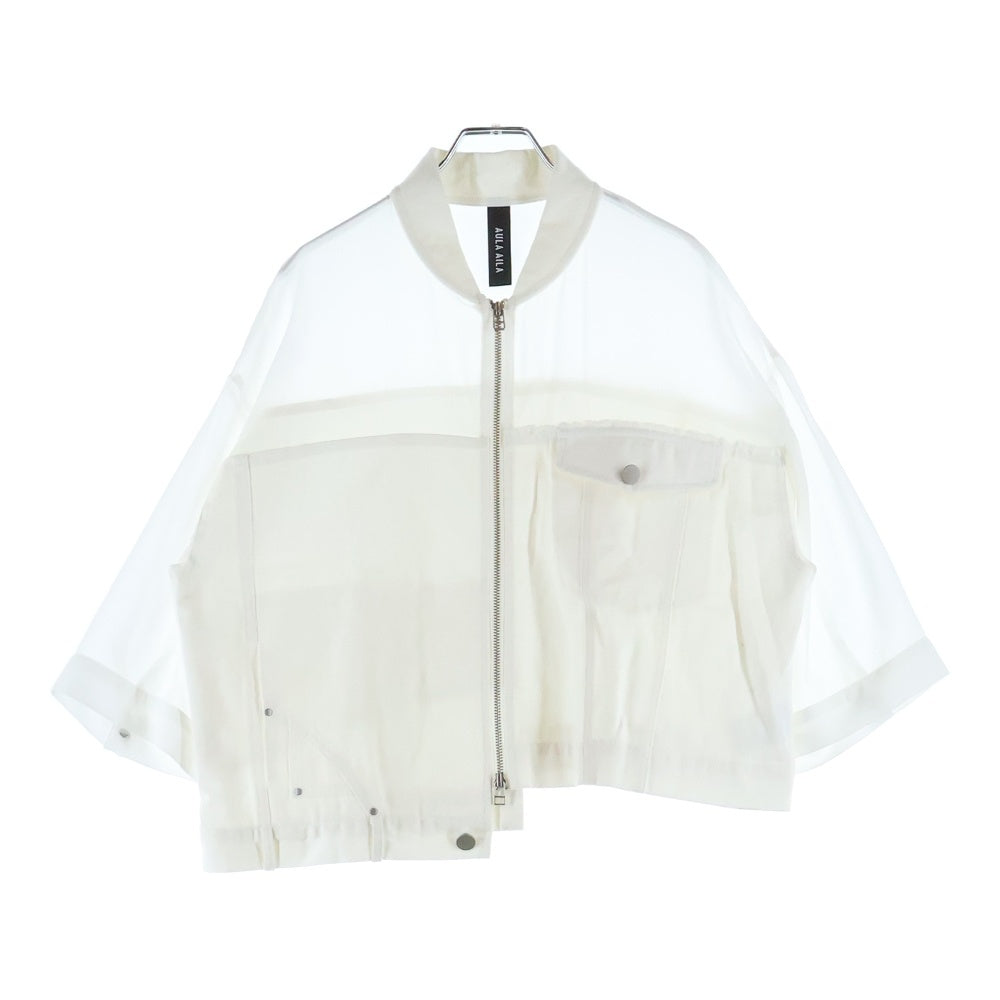 AULA AILA(アウラアイラ) シースルー デニム切り替えし ジップアップダウンジャケット 1242‐02002 ホワイト レディース