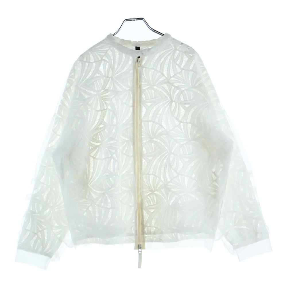 AULA AILA(アウラアイラ) フローラル刺繍 シースルー ジップアップブルゾン 1211‐02042 ホワイト レディース