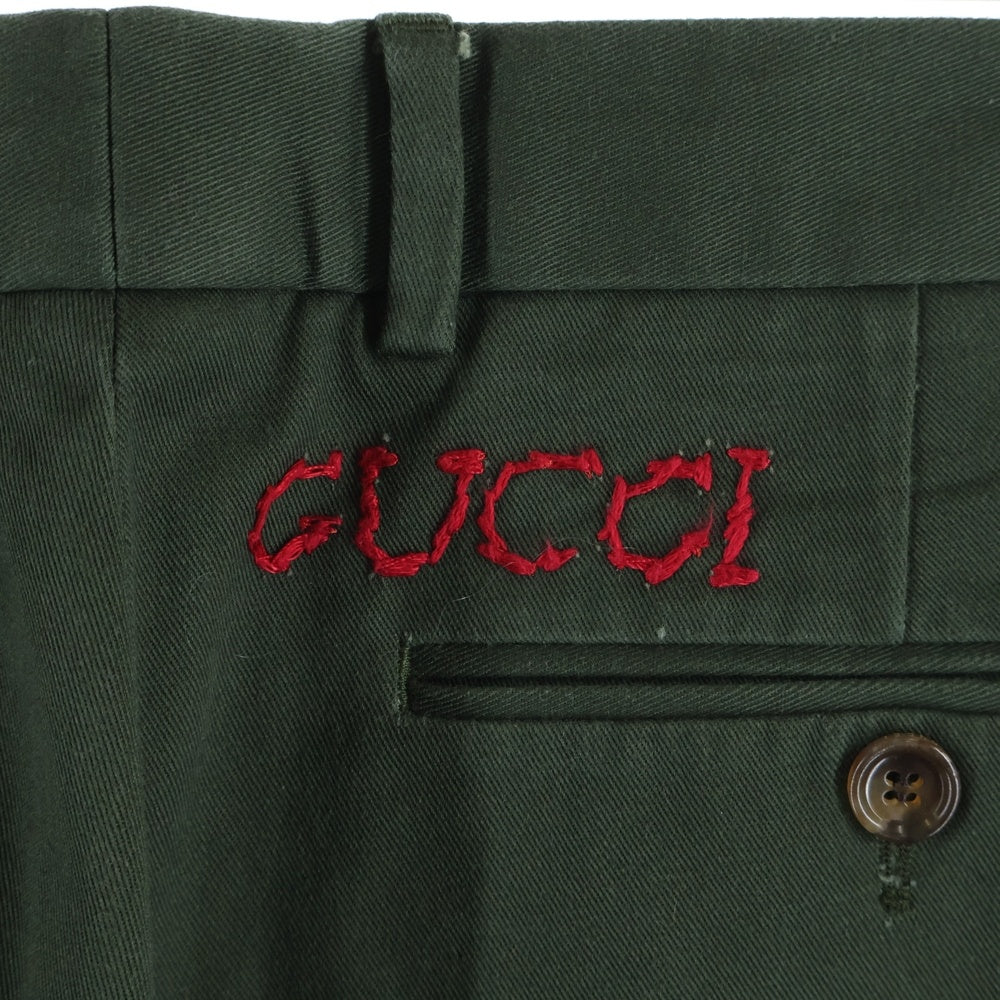 GUCCI(グッチ) 18SS ロゴ刺繍 コットン レギュラーパンツ 519546 カーキ