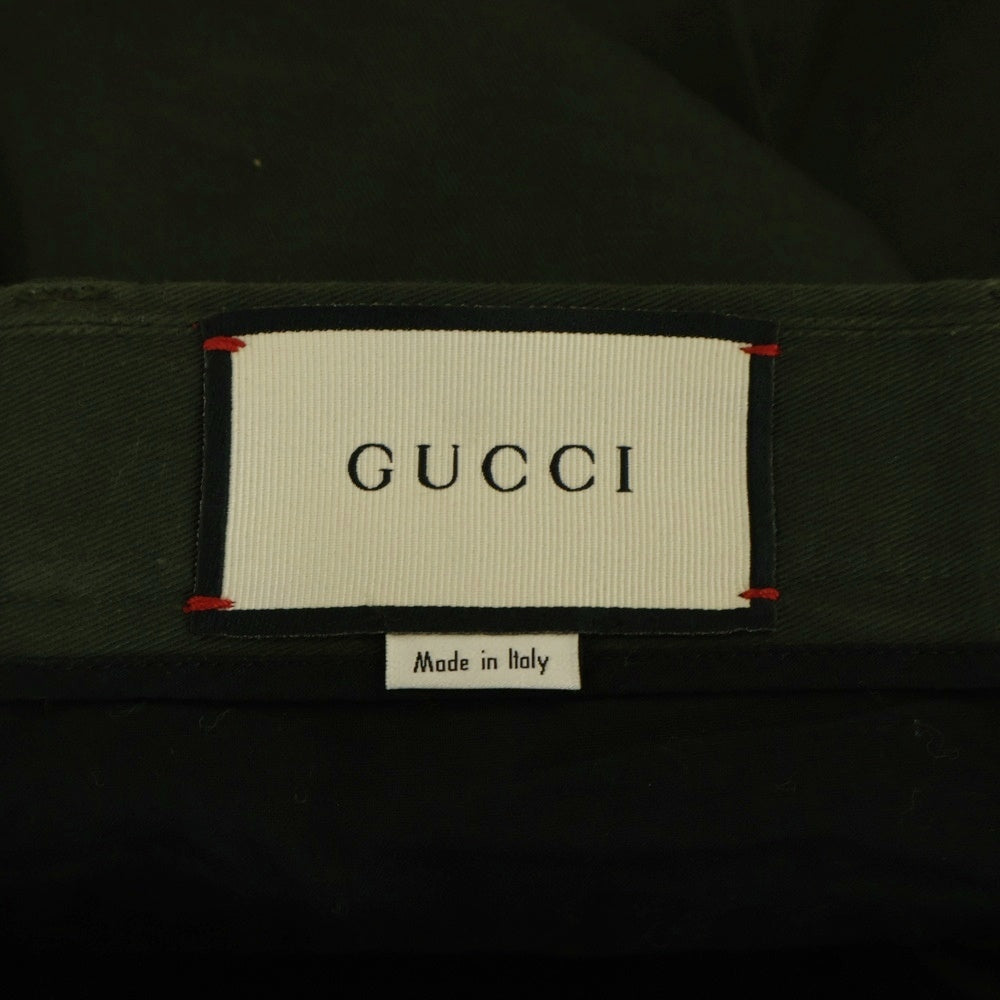 GUCCI(グッチ) 18SS ロゴ刺繍 コットン レギュラーパンツ 519546 カーキ