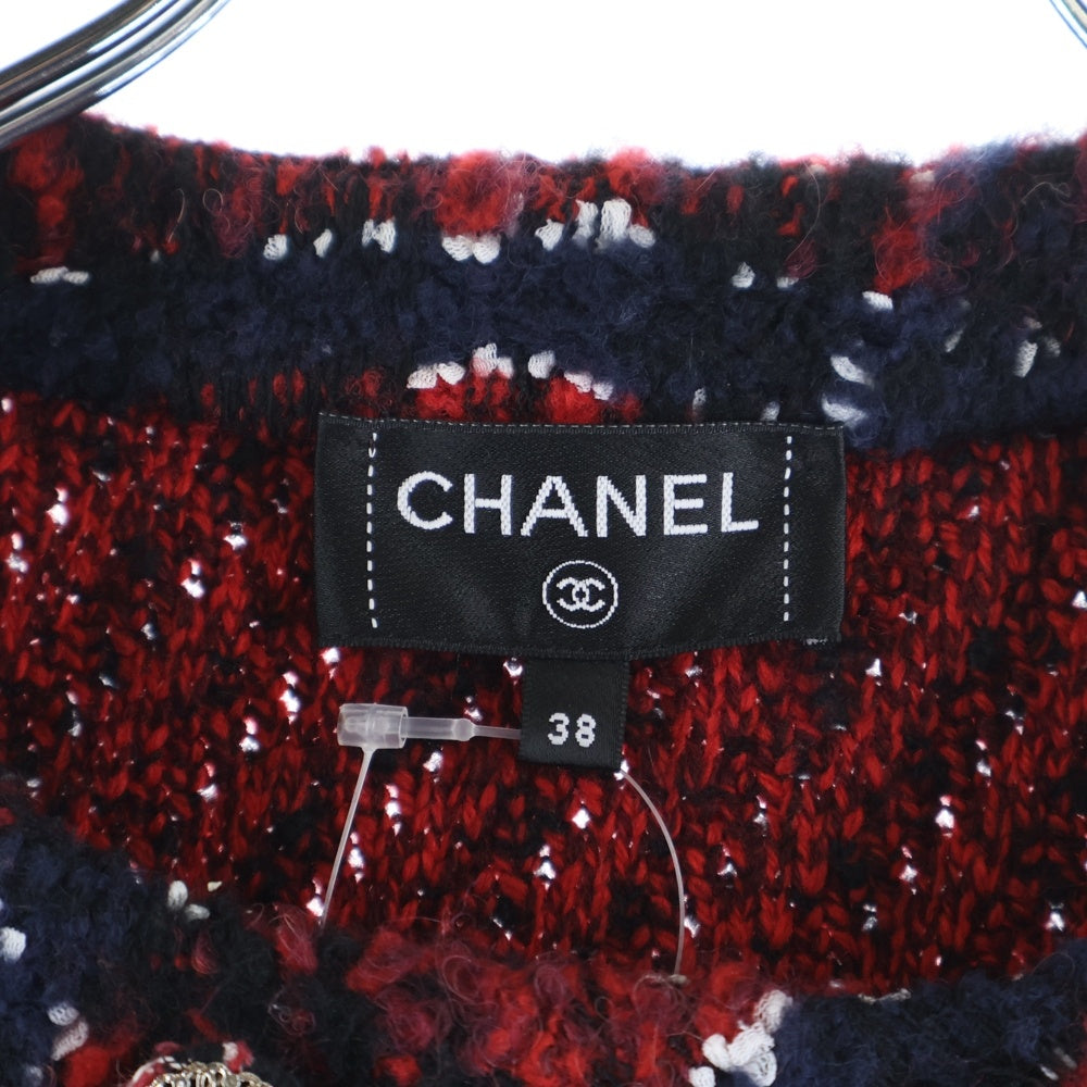 CHANEL(シャネル) Tweed Jacket シルク アルパカ混 ノーカラー ツイードジャケット P75716 ネイビー/レッド レディース
