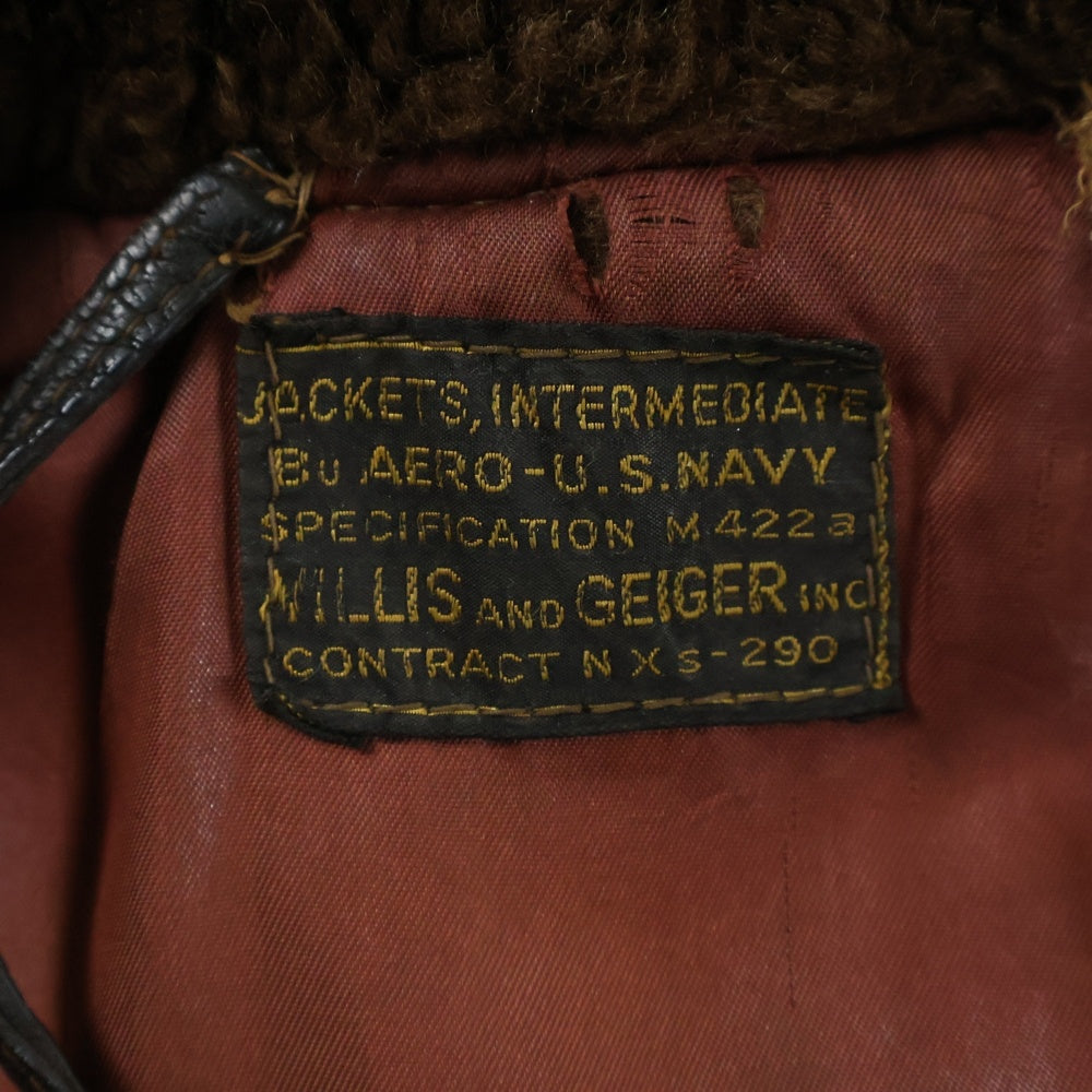VINTAGE(ヴィンテージ) 40s WILLIS & GEIGER INC社製 M-422a 襟USNステンシル 半円TALON コの字 フライトジャケット