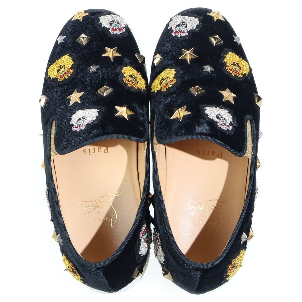 CHRISTIAN LOUBOUTIN(クリスチャンルブタン) スタッズ マルチワッペン装飾 ベロアスリッポン シューズ ブラック レディース