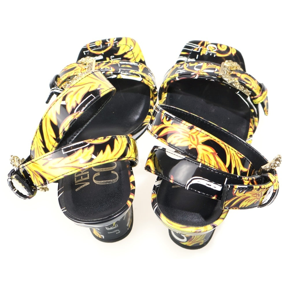 VERSACE JEANS COUTURE(ヴェルサーチジーンズクチュール) パテントレザー バックルストラップ ヒールサンダル レディース