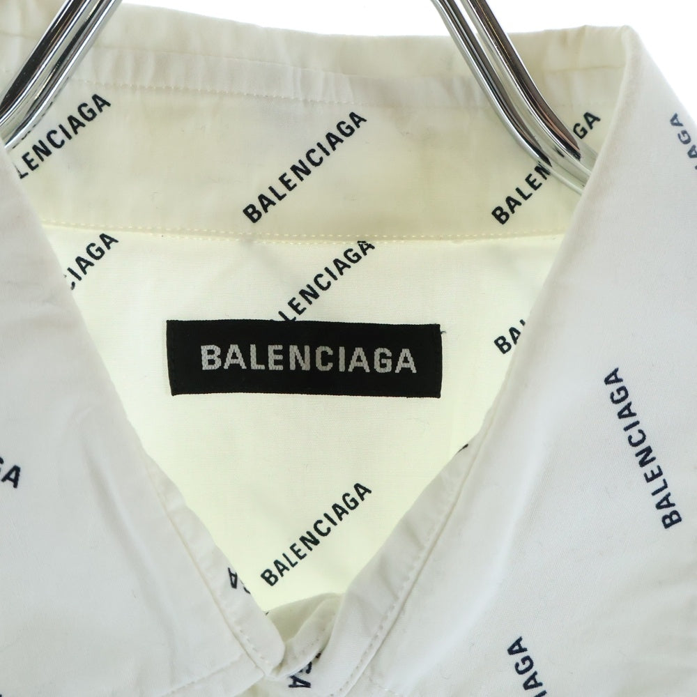 BALENCIAGA(バレンシアガ) 18SS ロゴ総柄 フロントポケット ボタンダウン半袖シャツ ホワイト 534332 TBL96