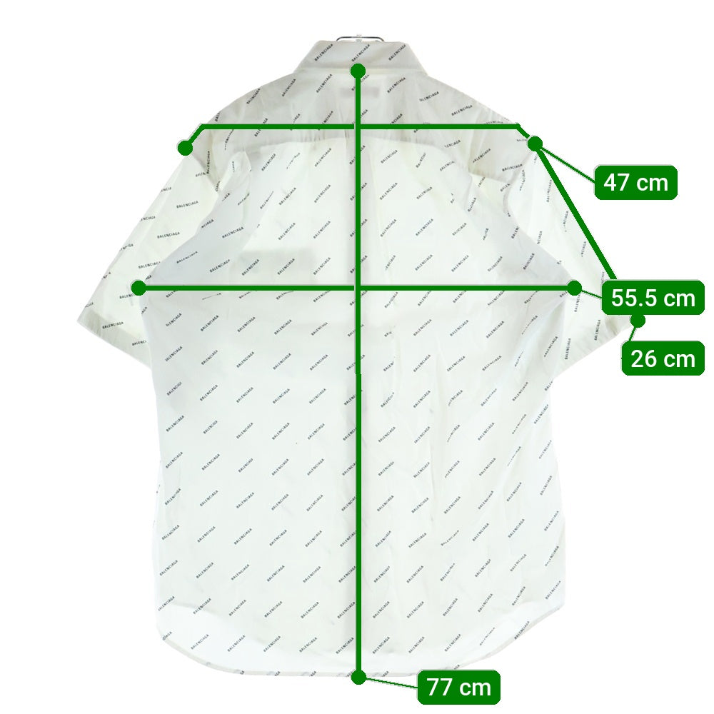 BALENCIAGA(バレンシアガ) 18SS ロゴ総柄 フロントポケット ボタンダウン半袖シャツ ホワイト 534332 TBL96