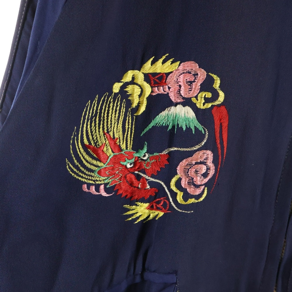 VINTAGE(ヴィンテージ) 50s 回転式TTS A面 サテン 虎刺繍 キルティング B面 ウールギャバ 日本都市 38緯度線無し 鷹 龍 刺繍 スカジャン