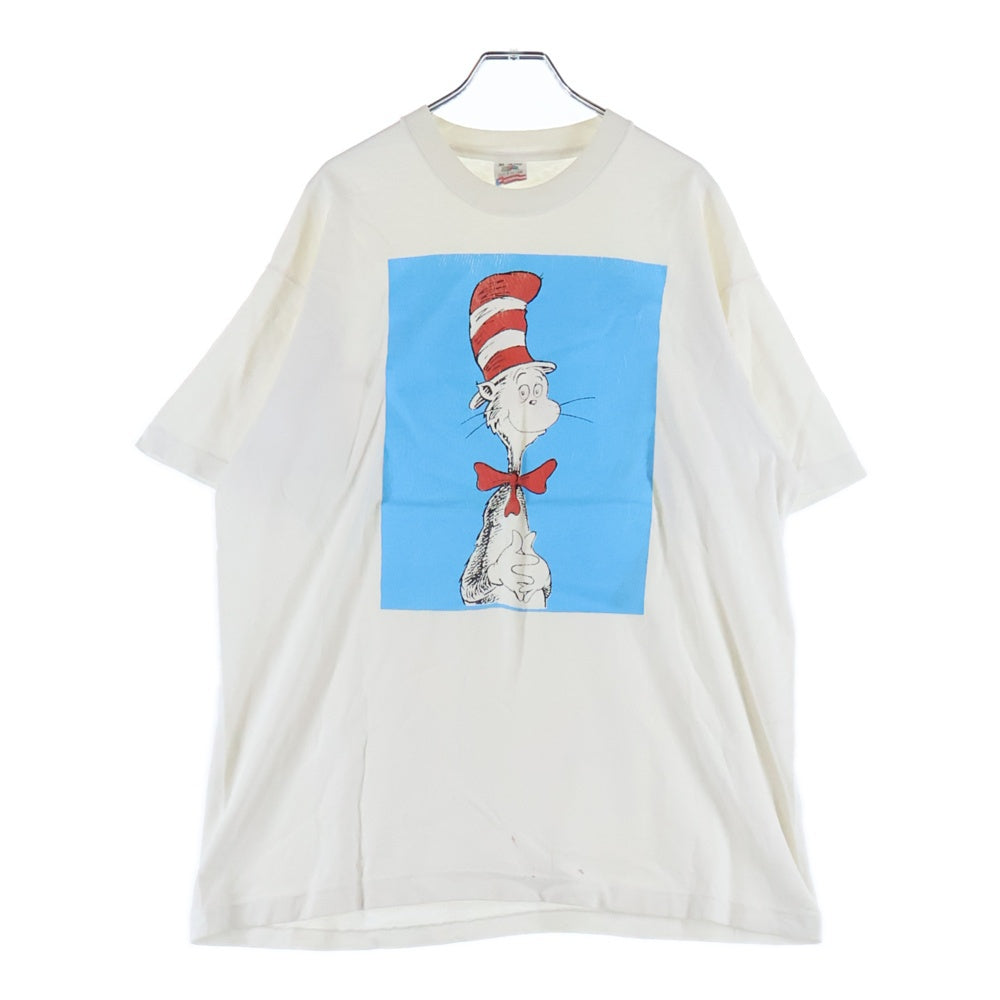 VINTAGE(ヴィンテージ) 90s Dr. Seuss The Cat in the hat 裾袖シングル フルーツオブザルーム クルーネックTシャツ ホワイト