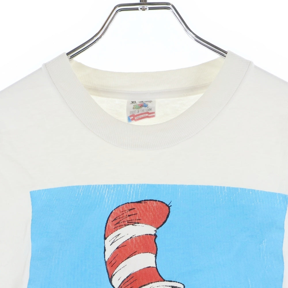 VINTAGE(ヴィンテージ) 90s Dr. Seuss The Cat in the hat 裾袖シングル フルーツオブザルーム クルーネックTシャツ ホワイト