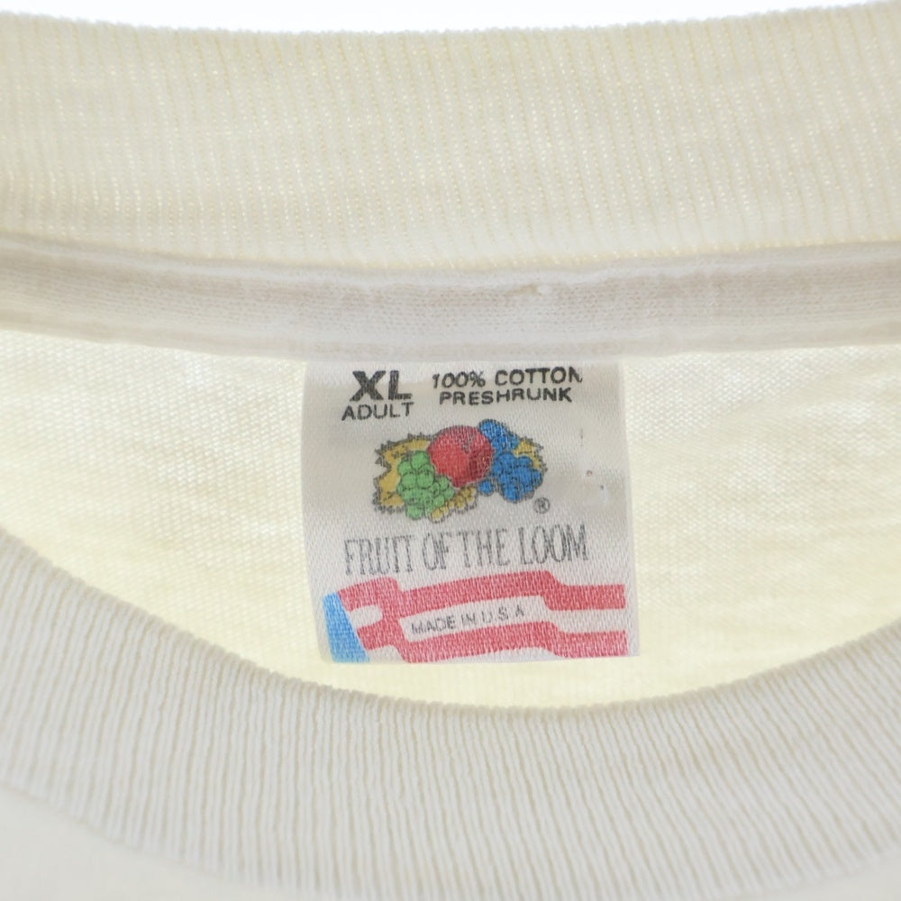 VINTAGE(ヴィンテージ) 90s Dr. Seuss The Cat in the hat 裾袖シングル フルーツオブザルーム クルーネックTシャツ ホワイト