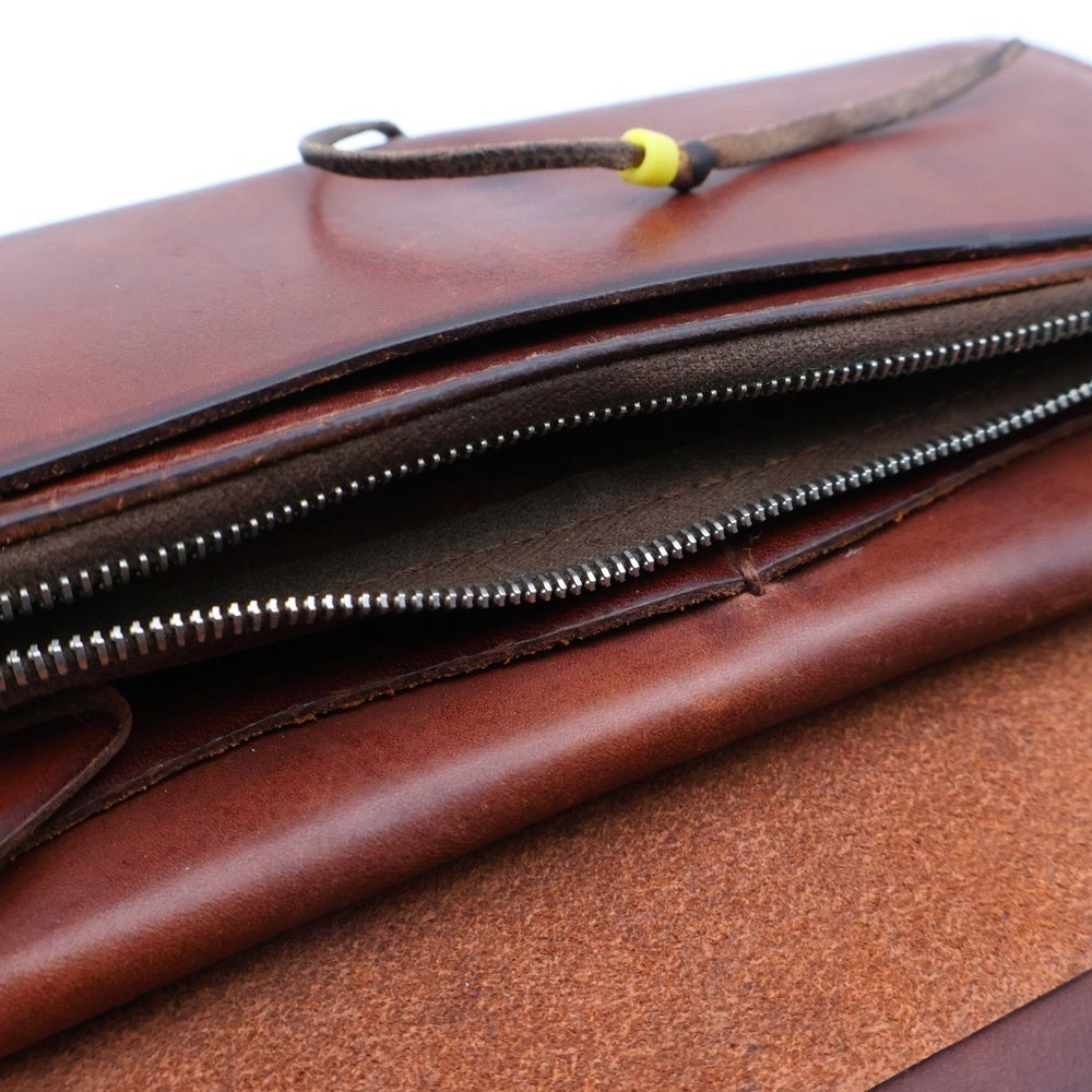 goro's(ゴローズ) 銀縄ターコイズ フラワーコンチョ SADDLE LEATHER サドルレザー ririジップ 2つ折り財布 ブラウン