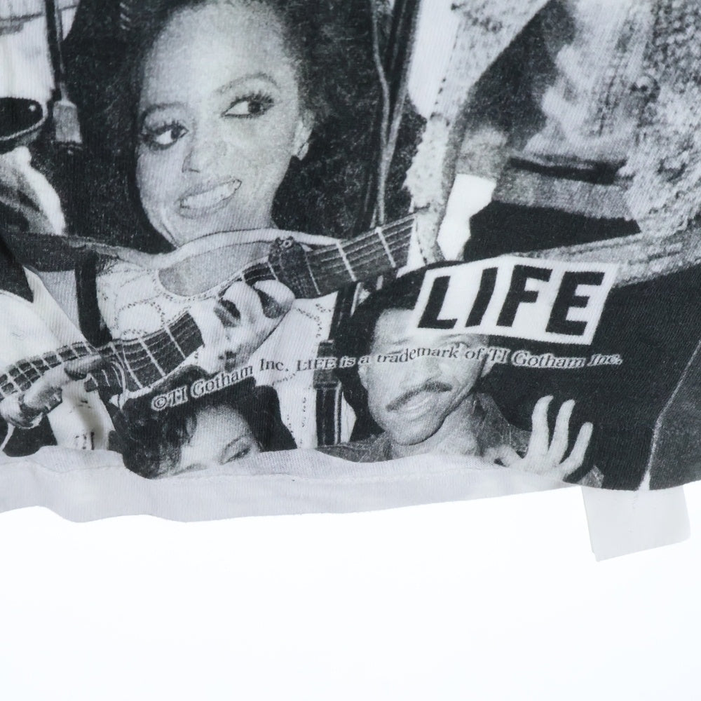 NO BRAND(ノーブランド) SCREEN STARS WE ARE THE WORLD LIFE MAGAZINE 裾袖シングル ライフマガジン クルーネックTシャツ ホワイト