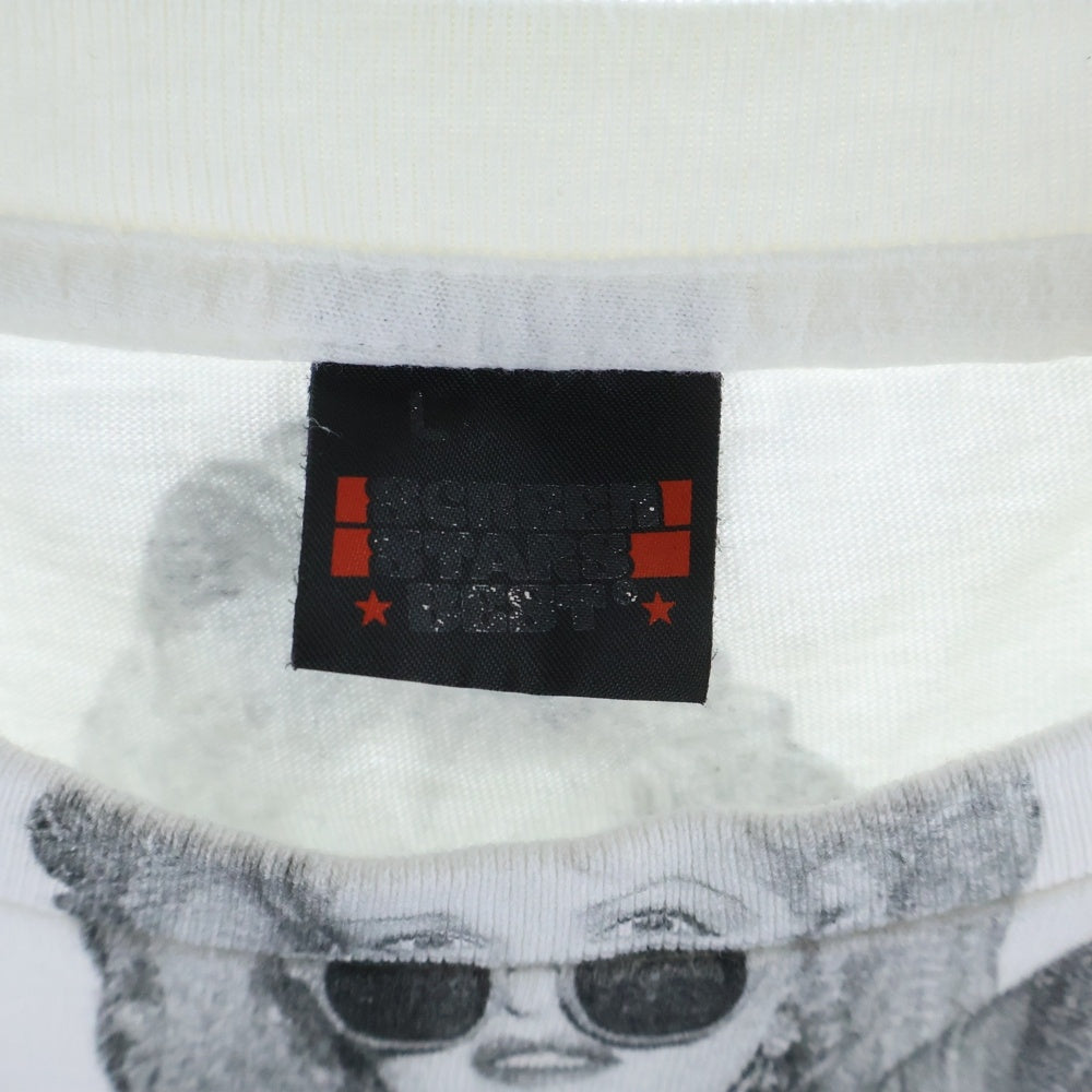 NO BRAND(ノーブランド) SCREEN STARS WE ARE THE WORLD LIFE MAGAZINE 裾袖シングル ライフマガジン クルーネックTシャツ ホワイト