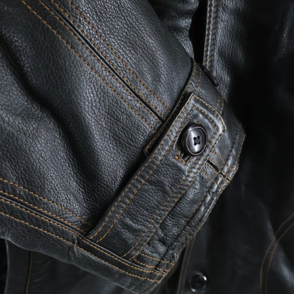 VINTAGE(ヴィンテージ) 80s頃 VERA PELLE 裏キルティングライニング オレンジステッチ グレインレザー レザージャケット ブラック