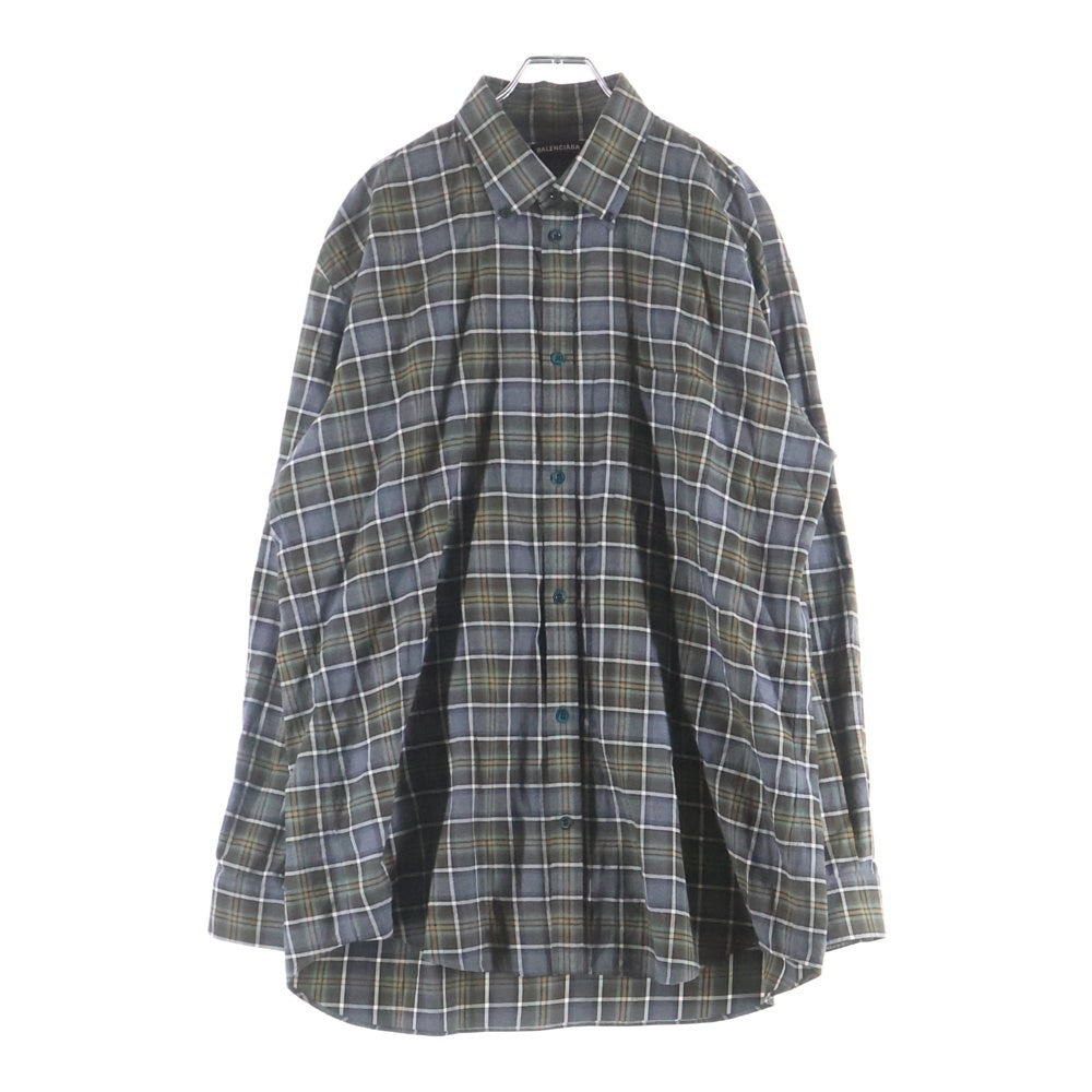 BALENCIAGA(バレンシアガ) 18AW Oversized Check Shirt バックロゴプリント オーバーサイズ長袖チェックシャツ 508465 TBM21 カーキ