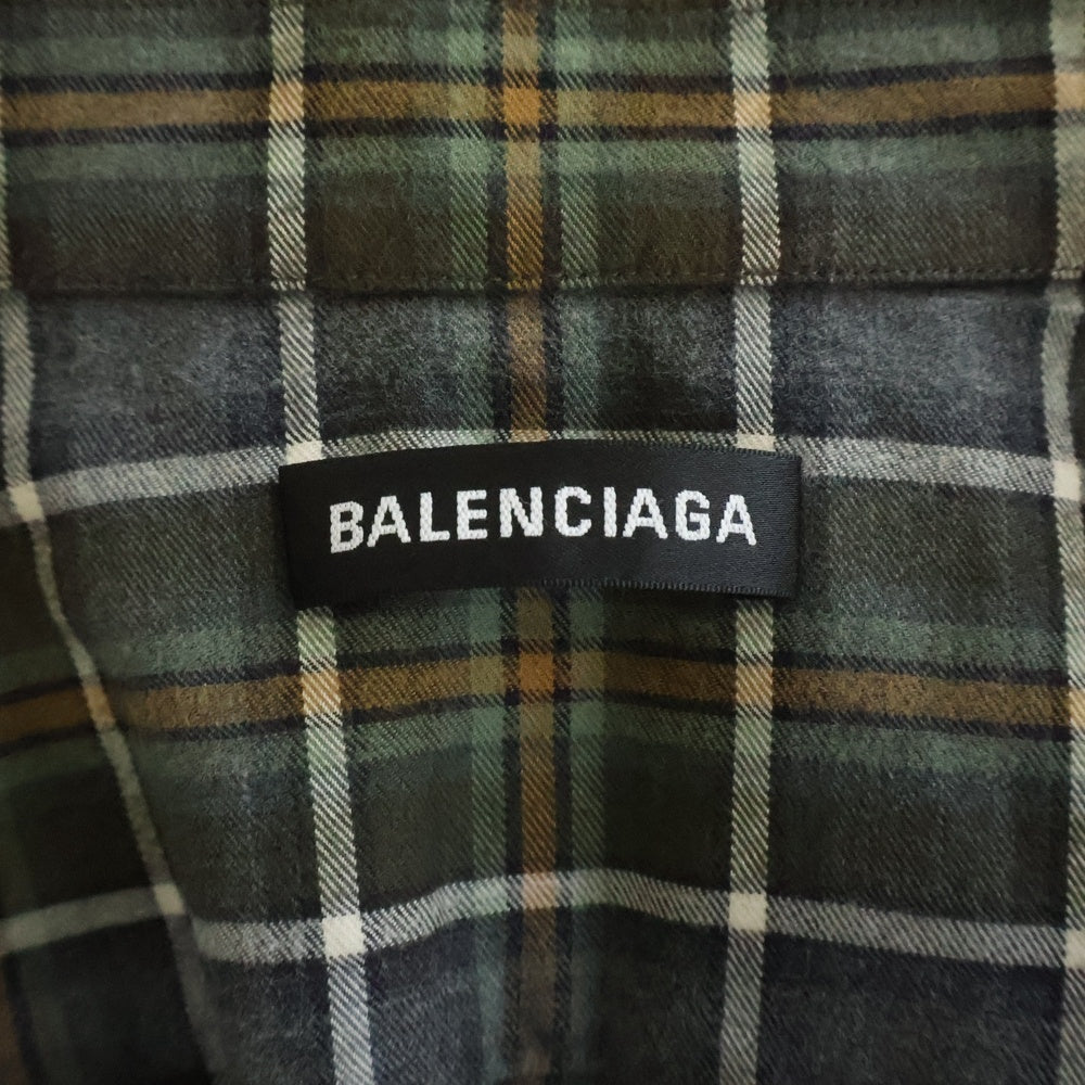 BALENCIAGA(バレンシアガ) 18AW Oversized Check Shirt バックロゴプリント オーバーサイズ長袖チェックシャツ 508465 TBM21 カーキ