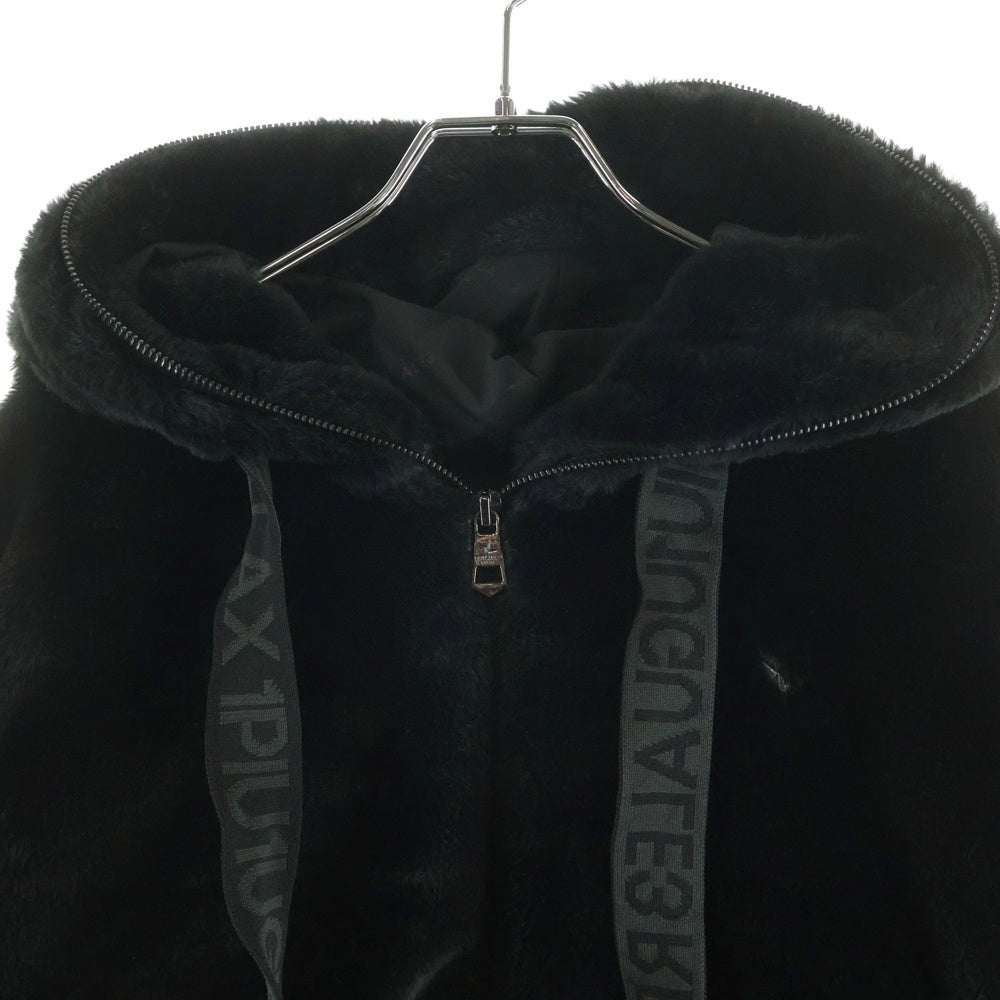 1 PIU 1 UGUALE 3 RELAX(ウノピゥウノウグァーレトレ) ロゴラインストーン フードジップ ファージャケット ブラック