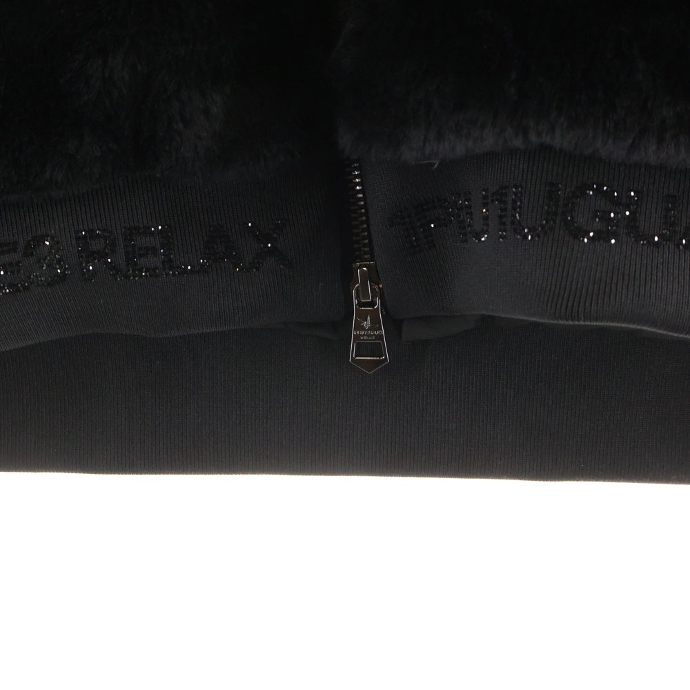 1 PIU 1 UGUALE 3 RELAX(ウノピゥウノウグァーレトレ) ロゴラインストーン フードジップ ファージャケット ブラック