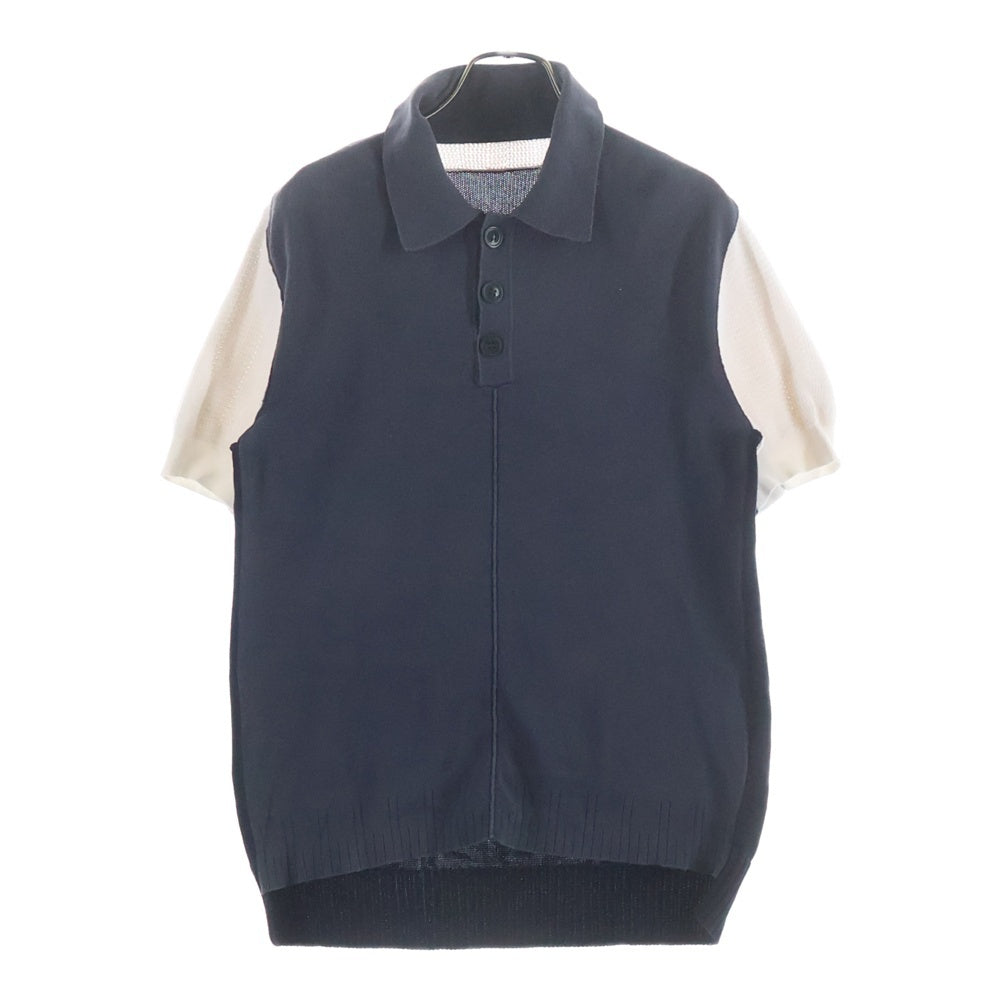 Maison Martin Margiela(メゾンマルタンマルジェラ) 14SS ニット切替 コットンニットポロ ニットシャツ ネイビー/マルチカラー