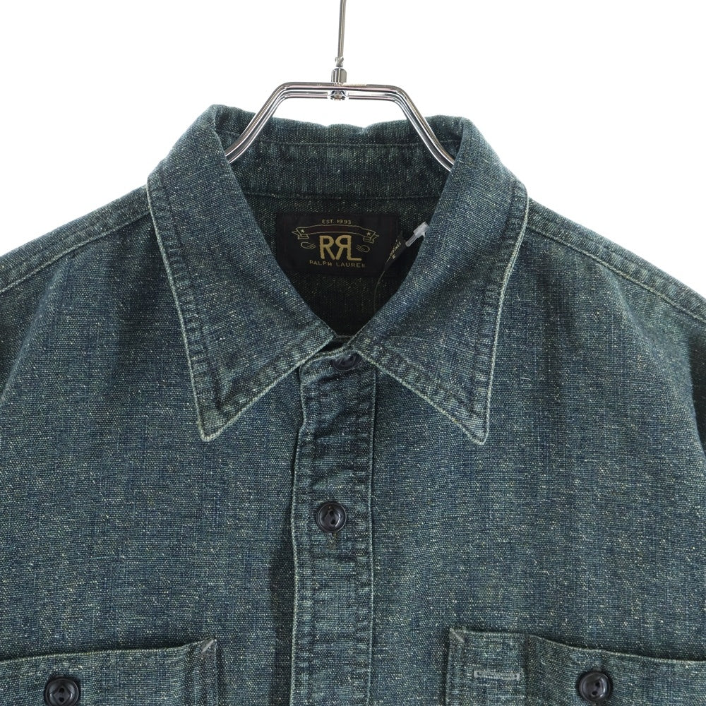 RRL(ダブルアールエル) 一ツ星タグ 復刻 マチ付き 空環仕上げ ワークシャツ グリーン