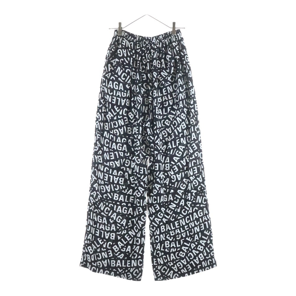 BALENCIAGA(バレンシアガ) 総柄 ロゴプリント レーヨン混 イージーパンツ 659026 TML21 ブラック