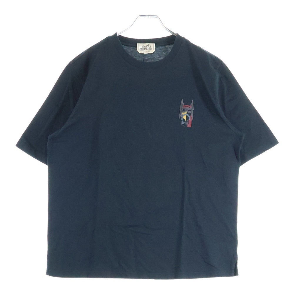 HERMES(エルメス) スーパーH レザーパッチ クルーネック半袖Tシャツカットソー ブラック