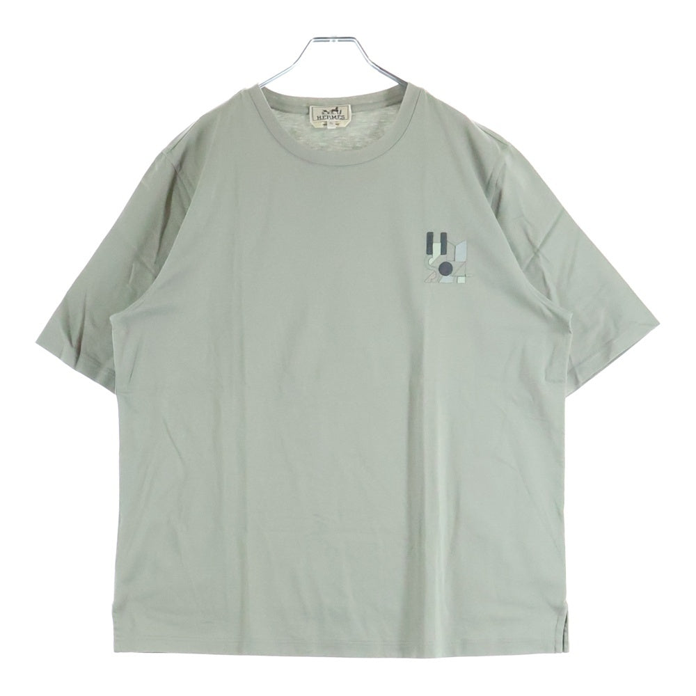 HERMES(エルメス) 24SS レザーパッチ クルーネック半袖Tシャツカットソー カーキ