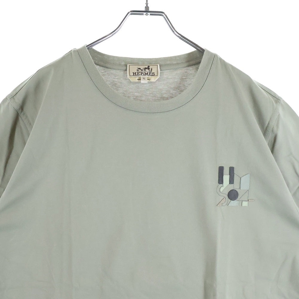 HERMES(エルメス) 24SS レザーパッチ クルーネック半袖Tシャツカットソー カーキ