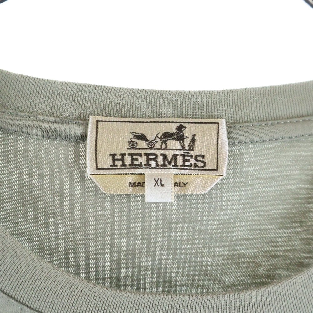 HERMES(エルメス) 24SS レザーパッチ クルーネック半袖Tシャツカットソー カーキ