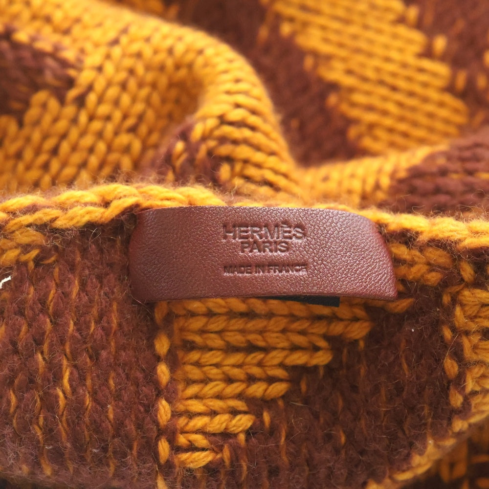 HERMES(エルメス) ラムスキンレザーフリンジ カシミア Hロゴ マフラー