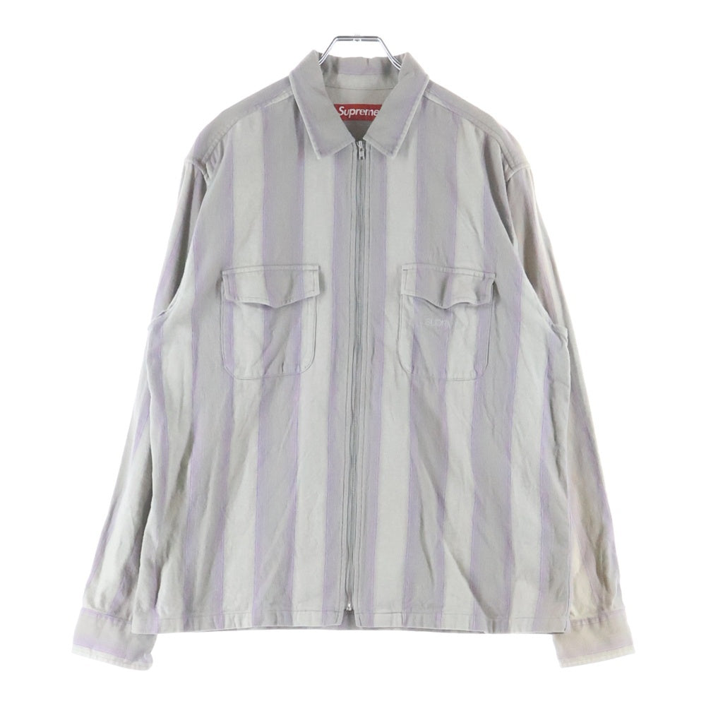 SUPREME(シュプリーム) 23AW Stripe Flannnel Zip Up Shirt 胸ロゴ ジップアップ フランネルシャツ チェック グレー