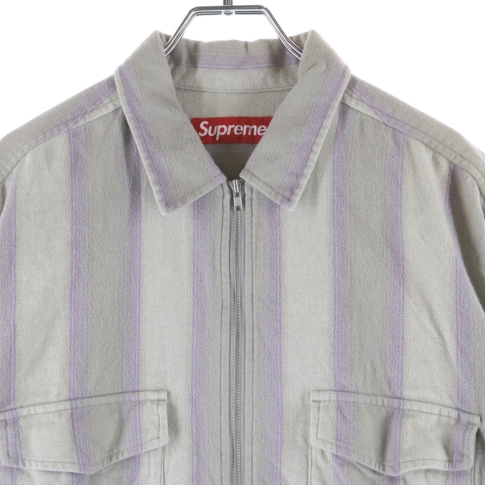 SUPREME(シュプリーム) 23AW Stripe Flannnel Zip Up Shirt 胸ロゴ ジップアップ フランネルシャツ チェック グレー