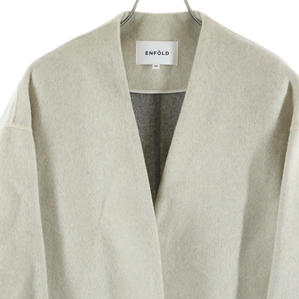 ENFOLD(エンフォルド) 18AW ウールリバー ノーカラーコート ベージュ レディース