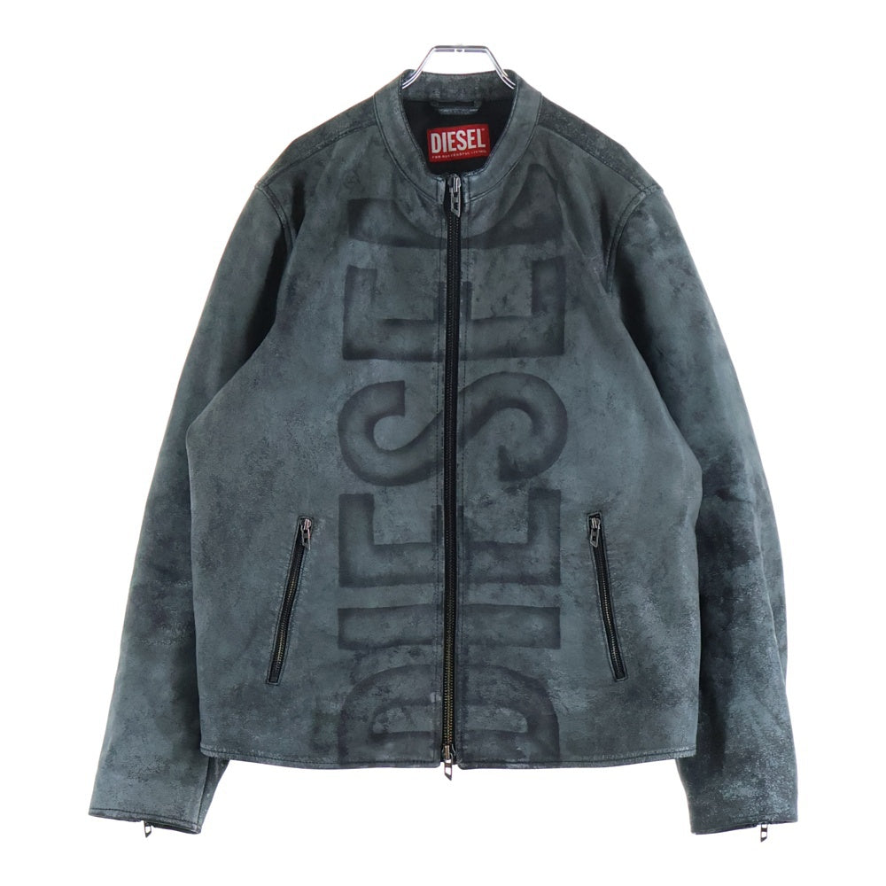 DIESEL(ディーゼル) L-EVERT-A ロゴプリント クラッキング加工 バイカー シングルレザージャケット ブラック