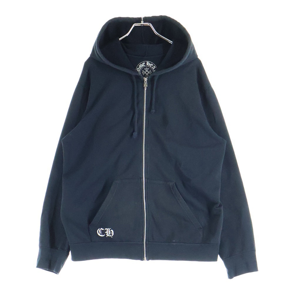 CHROME HEARTS(クロムハーツ) Horseshoe Zip Hoodie 袖フローラル ホースシュープリント ダガージップ ジップアップパーカー ブラック