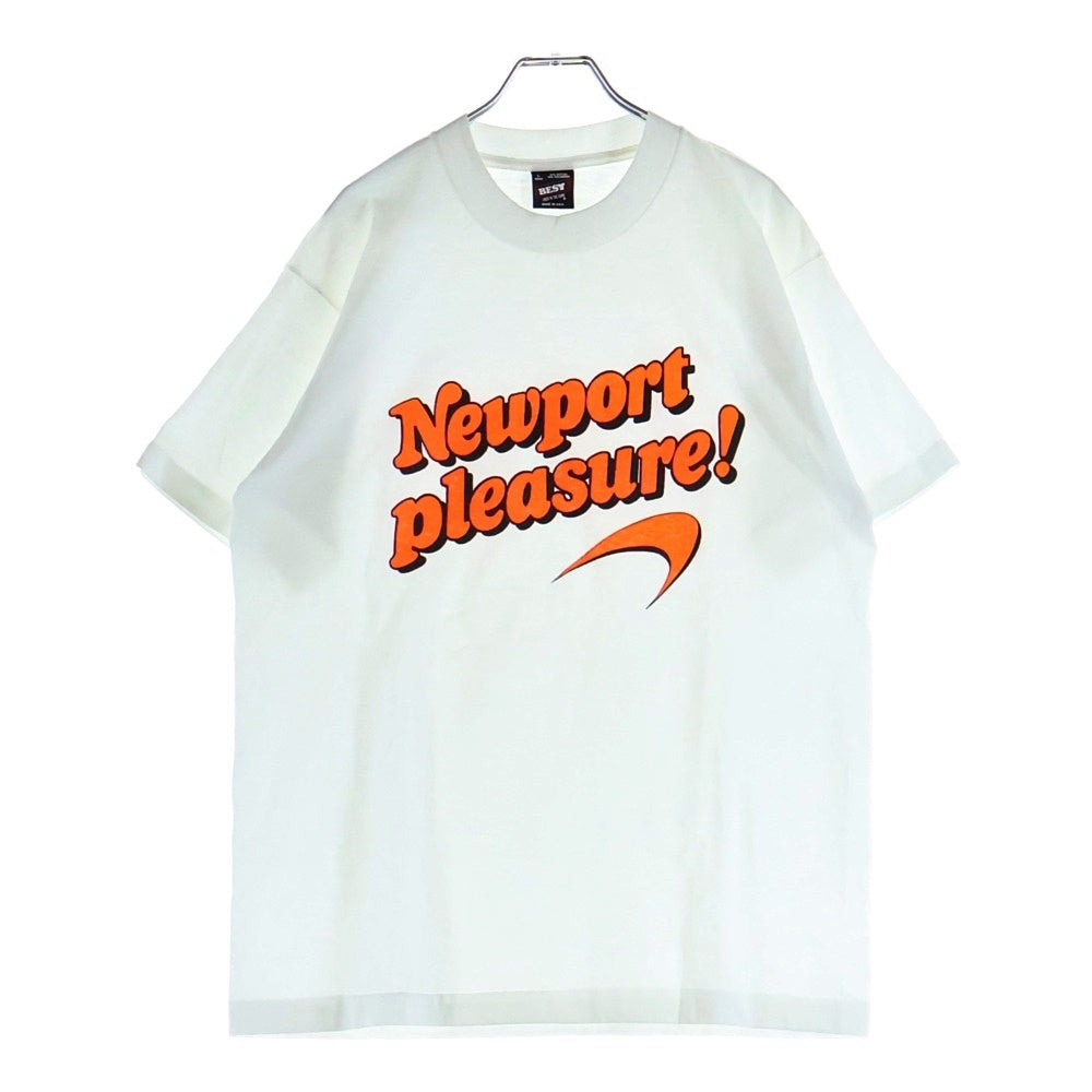 VINTAGE(ヴィンテージ) 90s NEWPORT PLEASURE オレンジ USA製 裾袖シングル クルーネックTシャツ ホワイト