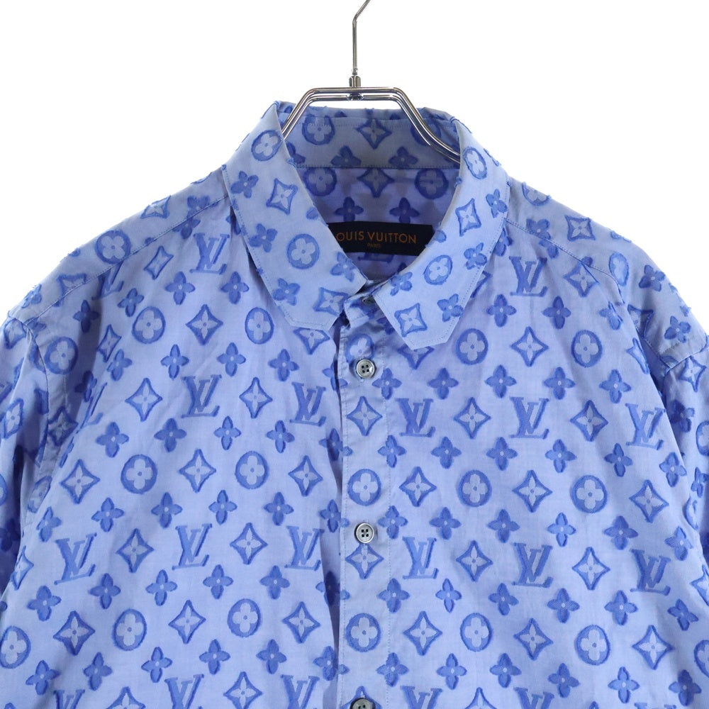 LOUIS VUITTON(ルイヴィトン) 21AW モノグラム 総柄 ジャガード シャンブレーシャツ RM212Q DO7 HLS51W 長袖シャツ ブルー