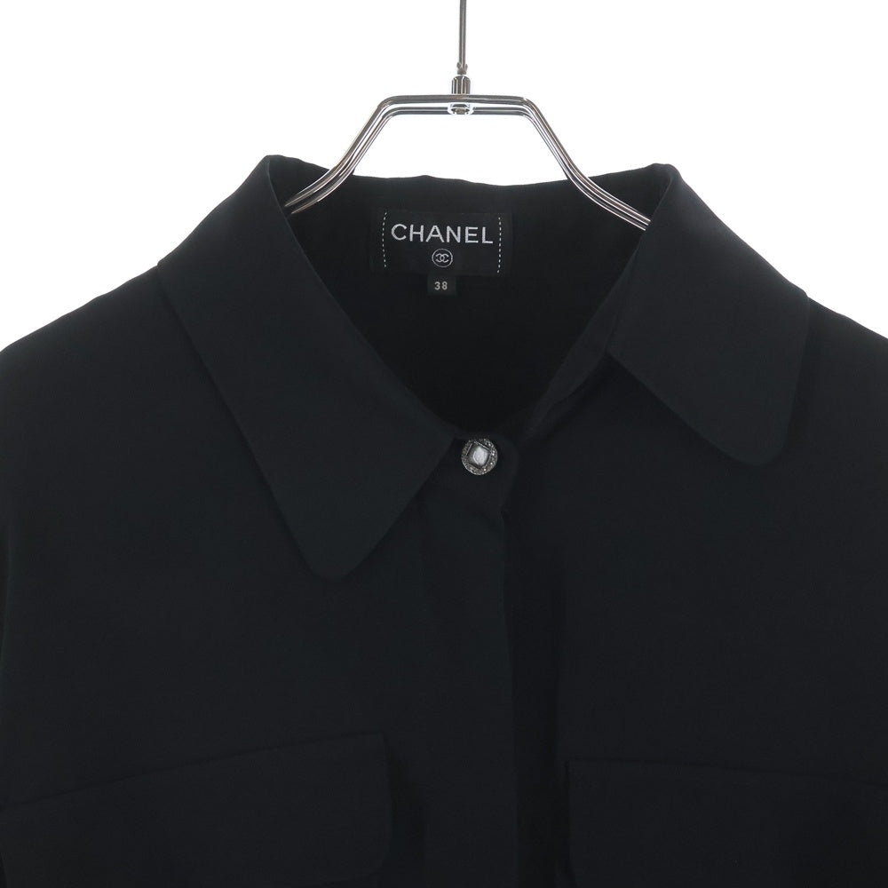 CHANEL(シャネル) トップラインストーンボタン 丸襟 シルクシャツ 長袖シャツ ブラック レディース