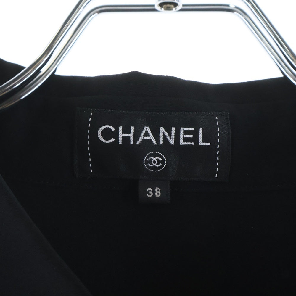 CHANEL(シャネル) トップラインストーンボタン 丸襟 シルクシャツ 長袖シャツ ブラック レディース