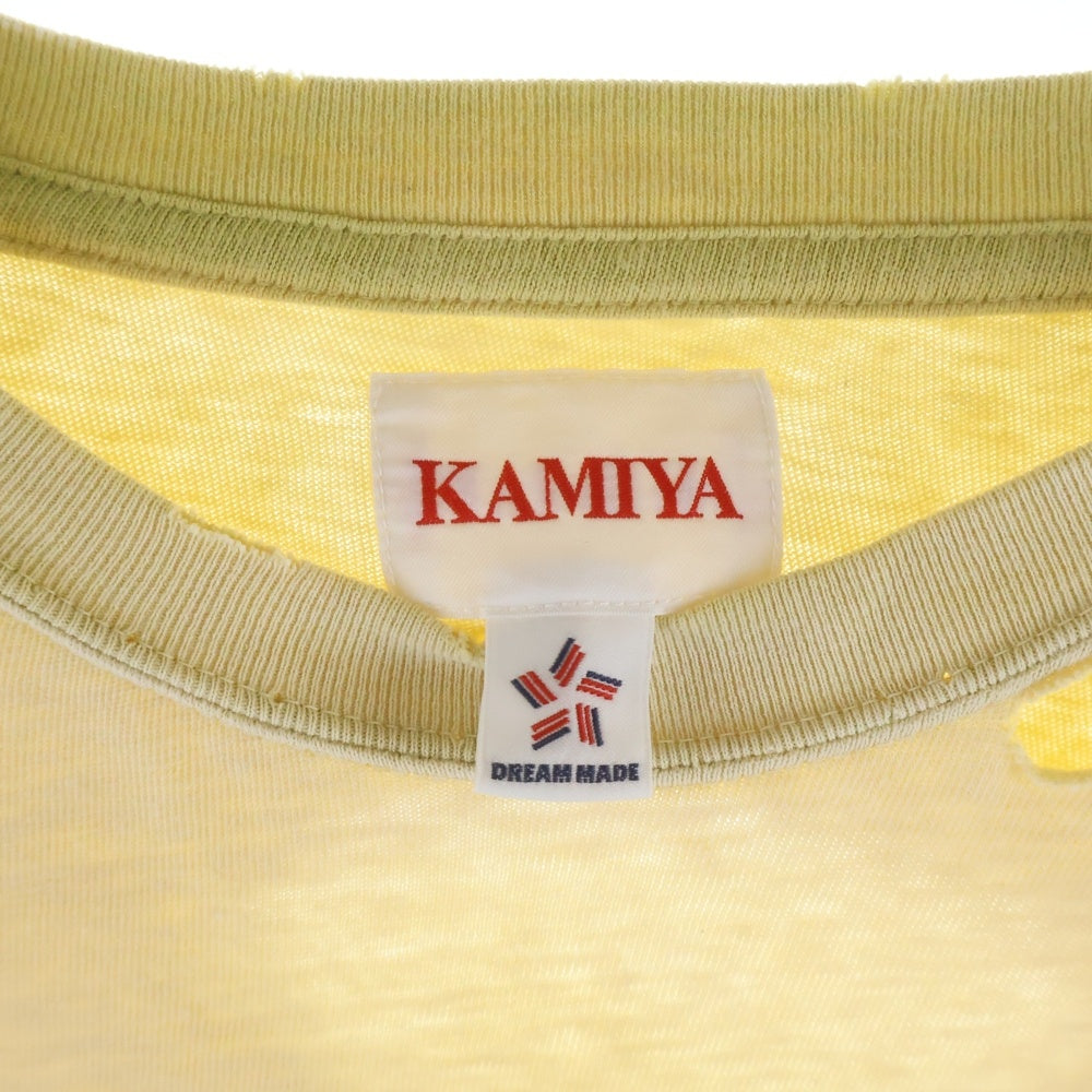 KAMIYA(カミヤ) KMY-SNAKE Distressed バックスネークプリント デストロイ クルーネック半袖Tシャツ イエロー G14TS080