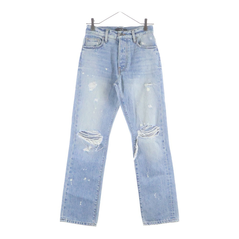 AMIRI(アミリ) ダメージ加工 ボタンフライ ストレートデニムパンツ インディゴ レディース