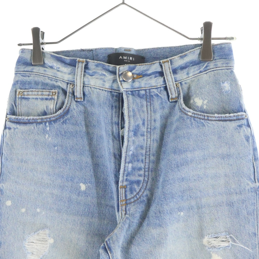 AMIRI(アミリ) ダメージ加工 ボタンフライ ストレートデニムパンツ インディゴ レディース