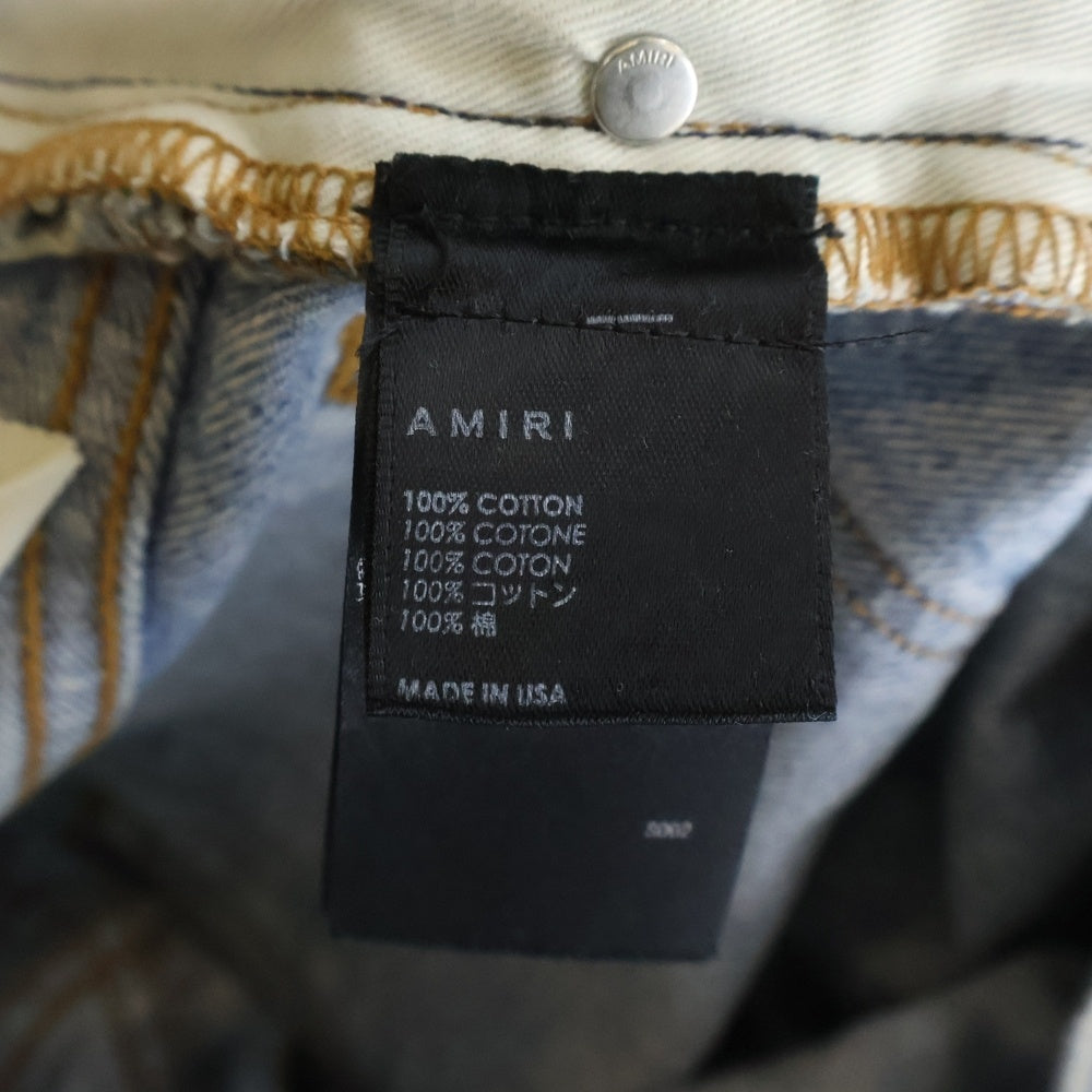 AMIRI(アミリ) ダメージ加工 ボタンフライ ストレートデニムパンツ インディゴ レディース