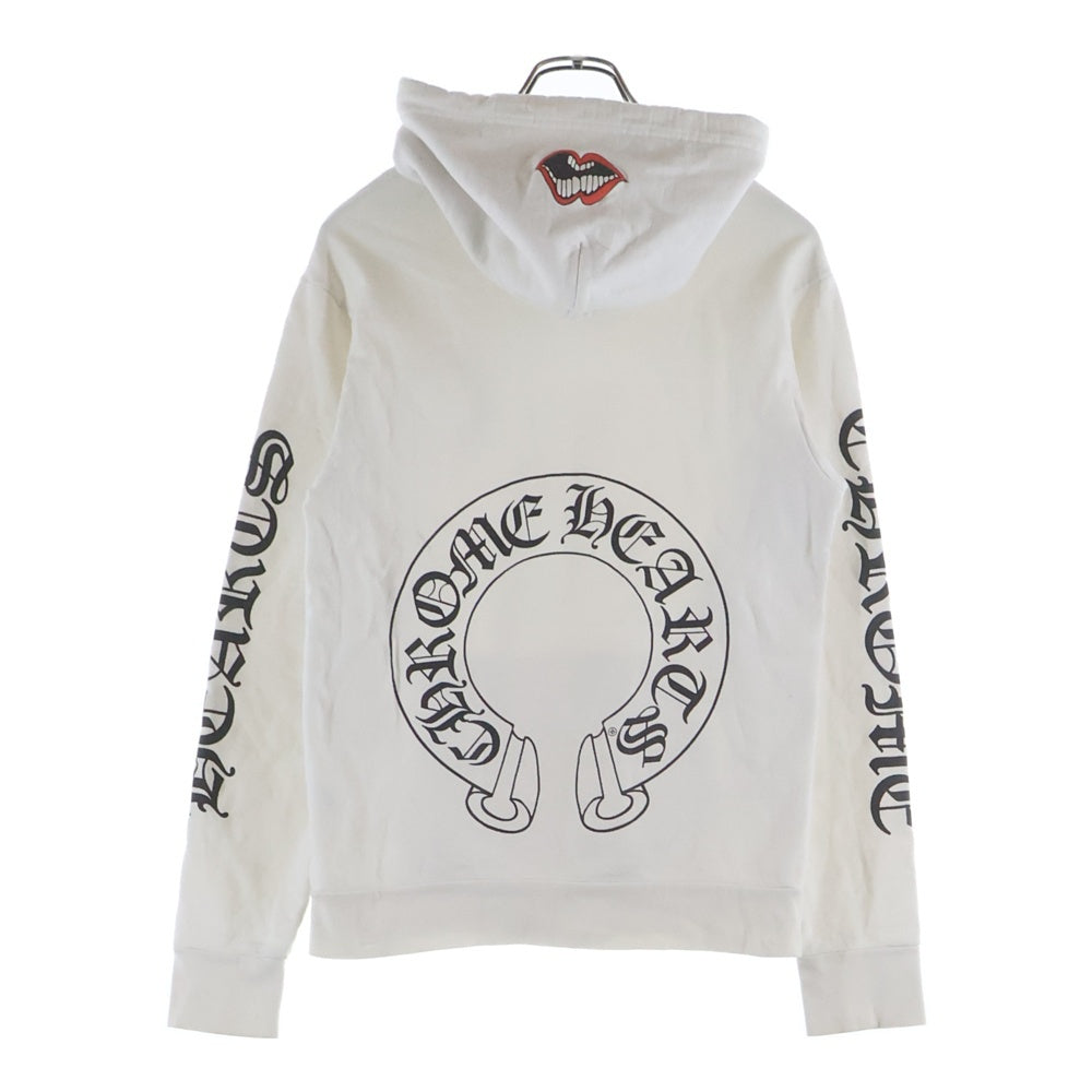 CHROME HEARTS(クロムハーツ) ×MATTY BOY Chomper チョンパー ホースシュー アームロゴ 袖プリント プルオーバーパーカー ホワイト