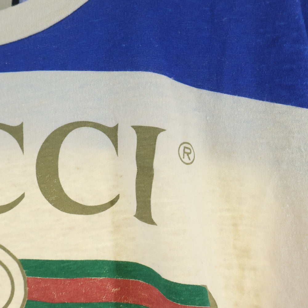GUCCI(グッチ) 20SS ビンテージ加工 ボーダー Tシャツ クルーネックTシャツ ベージュ/ブルー