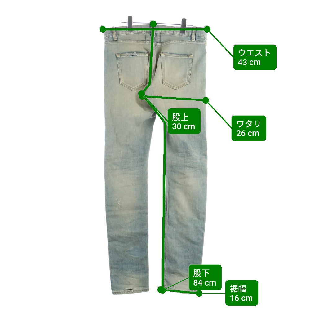 SAINT LAURENT PARIS(サンローランパリ) 16SS デストロイクラッシュ加工 ストレートデニムパンツ 391659 Y828K インディゴ