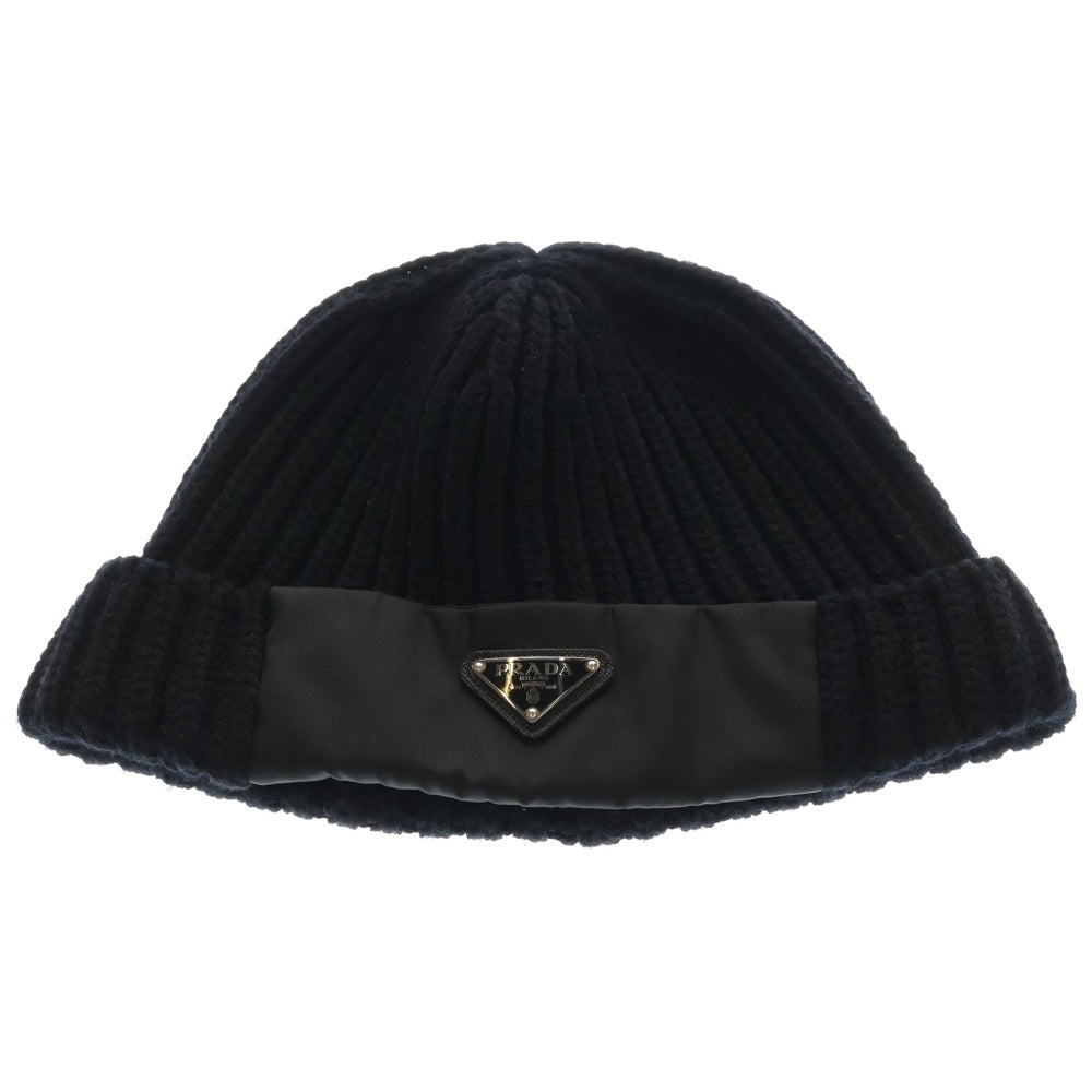 PRADA(プラダ) Re-Nylon 三角ロゴ トライアングルプレート ナイロン切り替え ニット帽 ビーニー UMD446