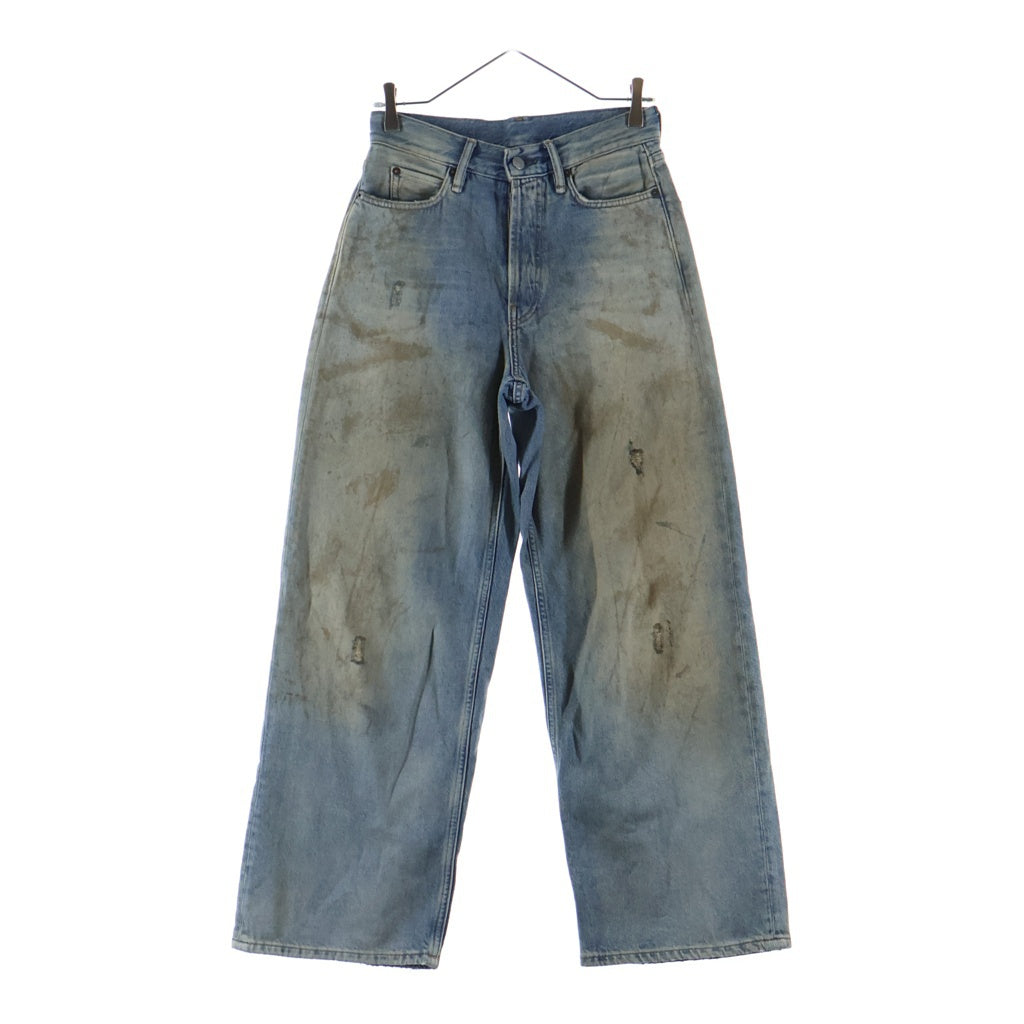 Acne Studios(アクネ ストゥディオズ) レザーパッチポケット ダメージ加工 ルーズフィットデニムパンツ C00101 インディゴ