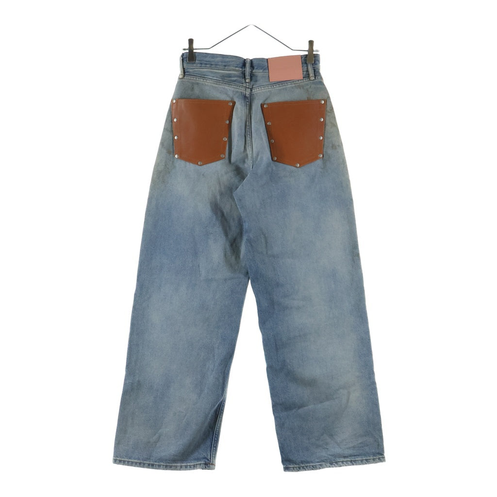 Acne Studios(アクネ ストゥディオズ) レザーパッチポケット ダメージ加工 ルーズフィットデニムパンツ C00101 インディゴ